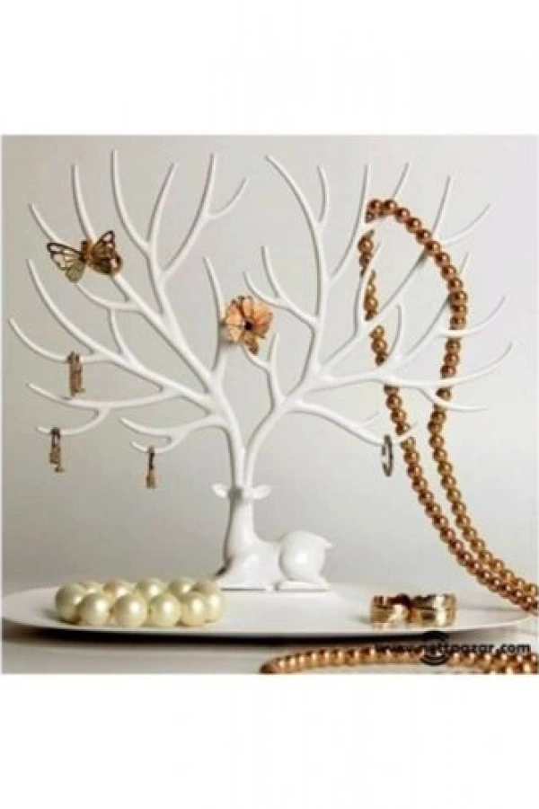 Geyik Tasarımlı Takı Standı Beyaz