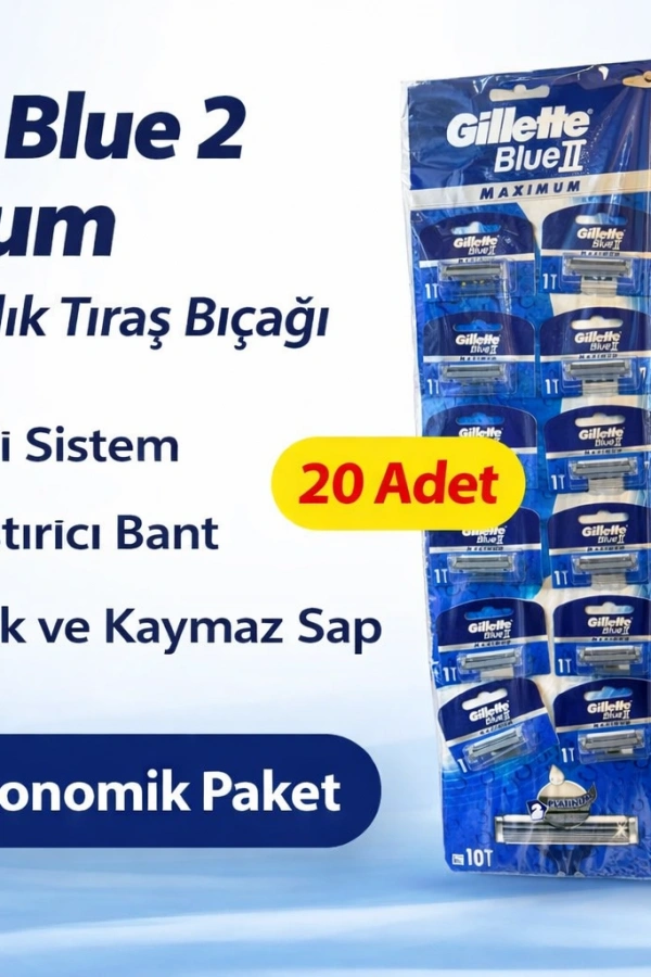 Gillette Blue 2 Maximum Tek Kullanımlık Tıraş Bıçağı 20 Adet Ekonomik Paket