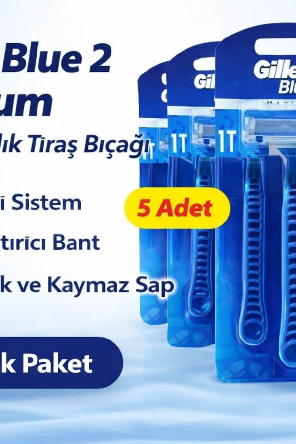 Gillette Blue 2 Maximum Tek Kullanımlık Tıraş Bıçağı 5 Adet Ekonomik Paket