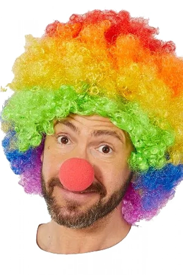 Gökkuşağı Afro Peruk ve Kırmızı Sünger Burun