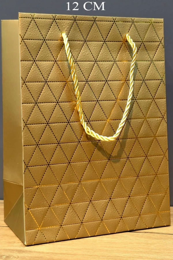 Gold Geometrik Desenli Mini Boy Karton Hediye Çantası