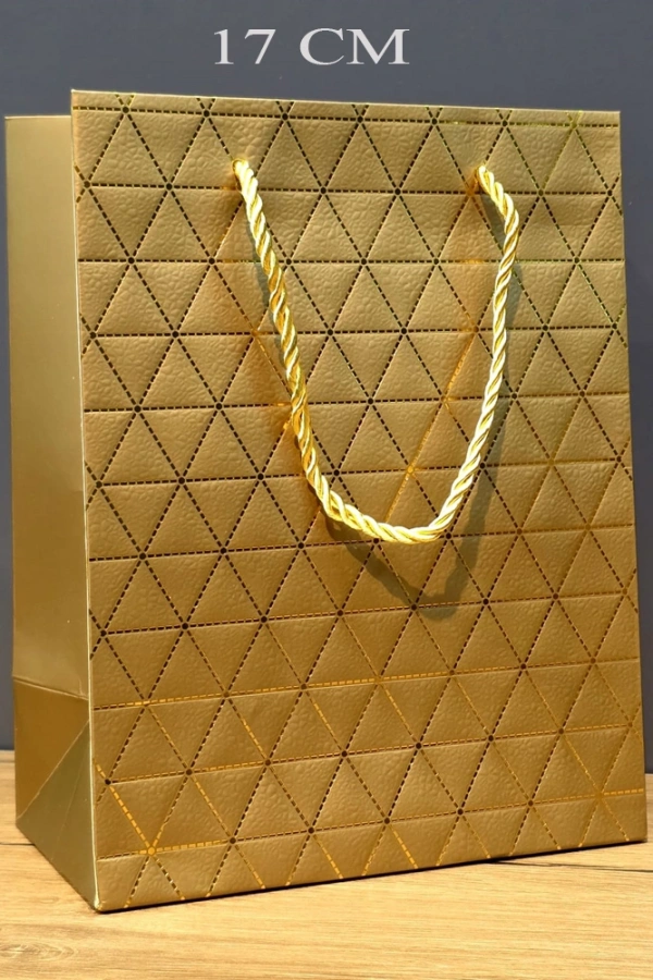 Gold Geometrik Desenli Orta Boy Karton Hediye Çantası