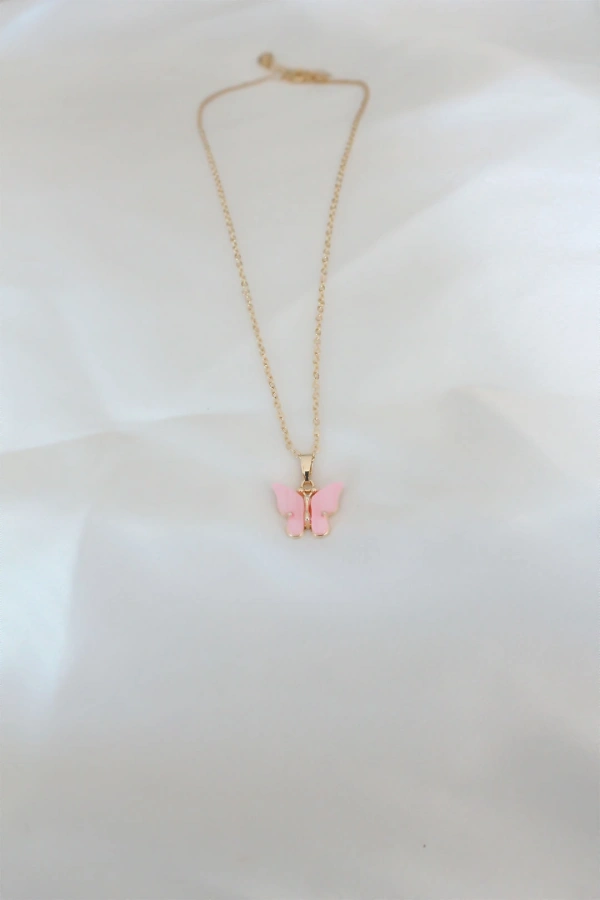Gold Kaplama Pembe Sedefli Kelebek Kolye