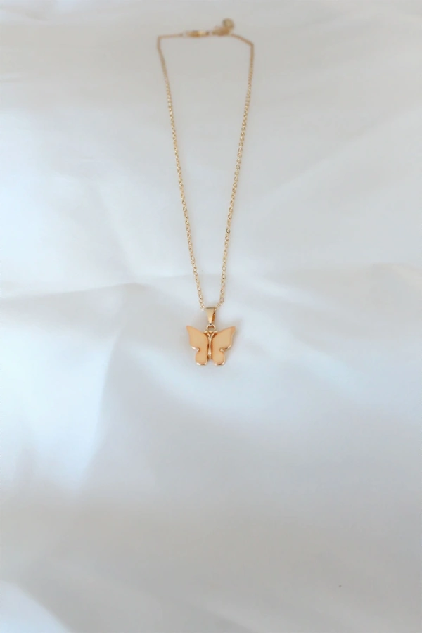 Gold Kaplama Sarı Renk Sedefli Kelebek Kolye