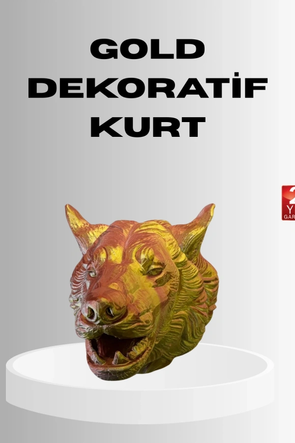 Gold Renk 3D Kurt Başı Duvar Dekoru