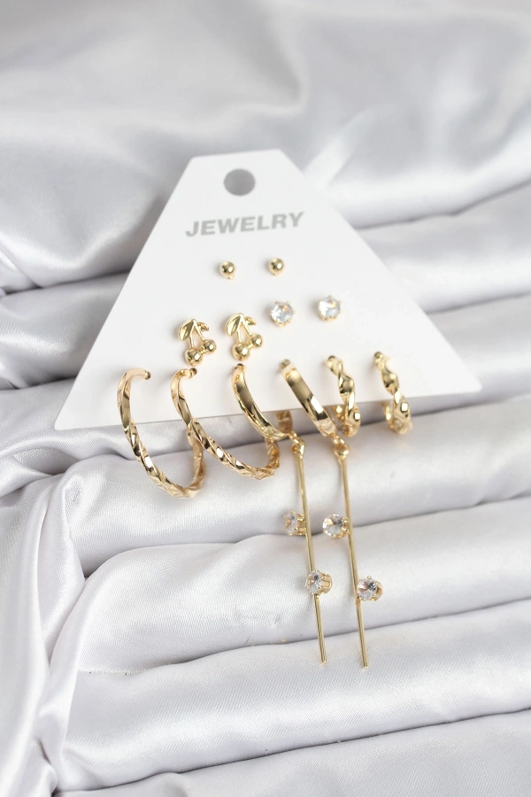 Gold Renk 6 Çift Pirinç Kadın Küpe Seti