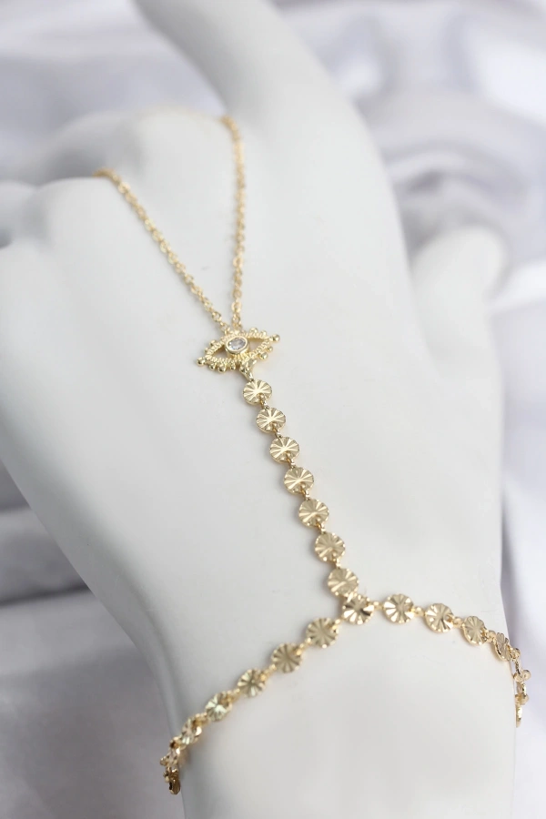 Gold Renk Pirinç Zirkon Taşlı Göz Model Şahmeran