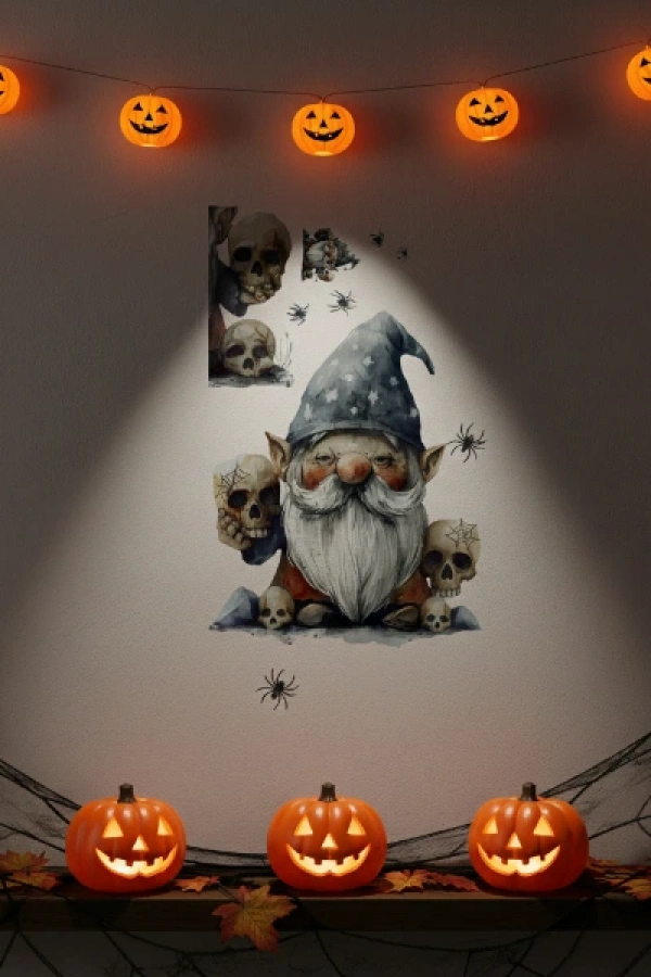 Gotik Cüce ve Kafatası Halloween Duvar Sticker Seti