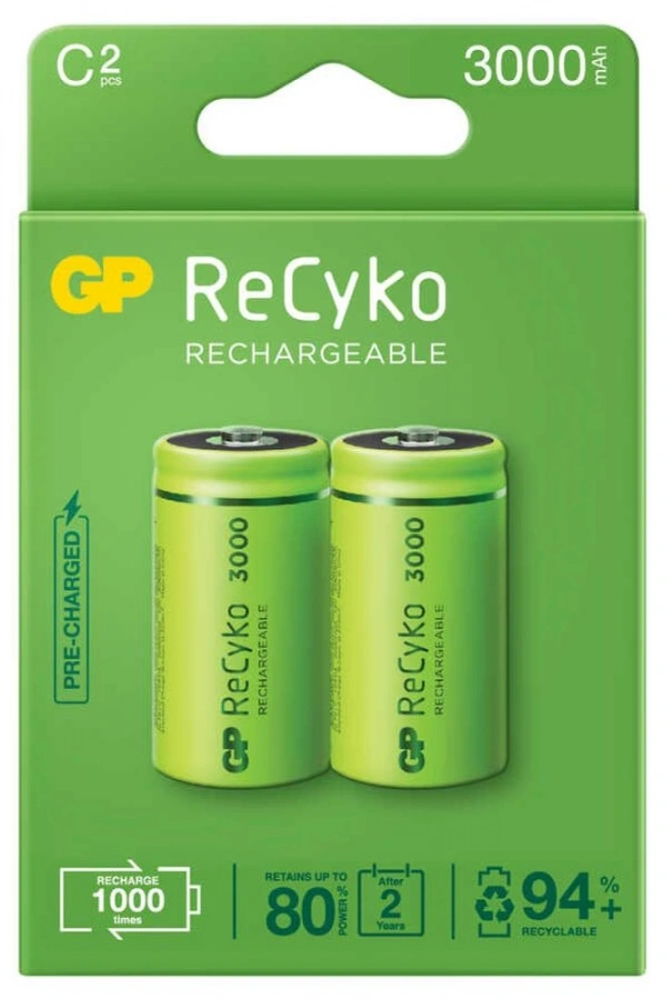 GP Recyko 3000mAh C Orta Boy Şarj Edilebilir Pil 2li Paket