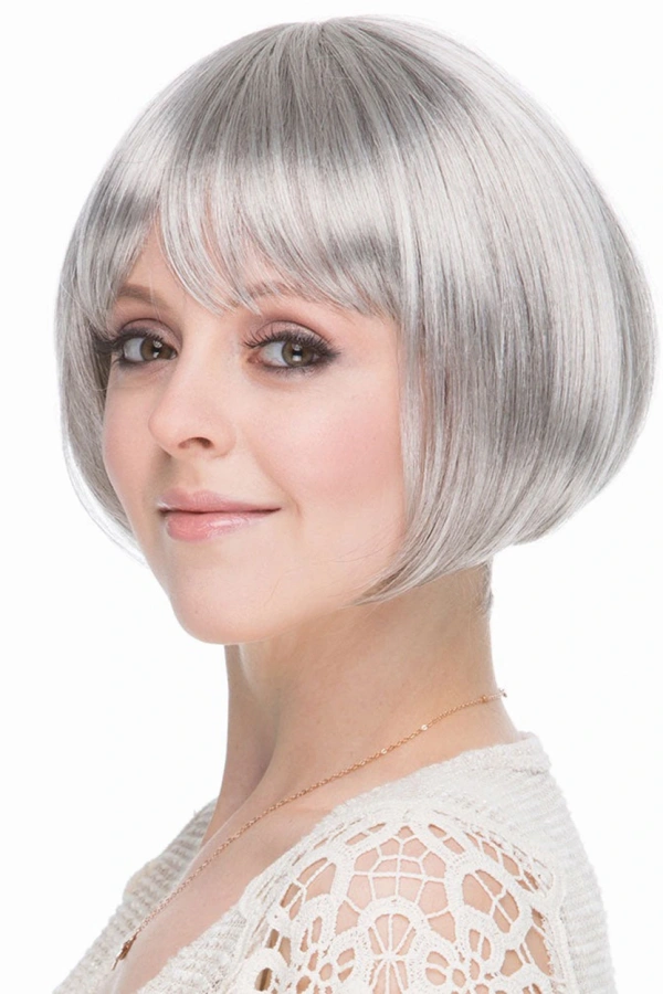 Gri Gümüş Renk Düz Kesim Astarlı Küt Parti Peruğu
