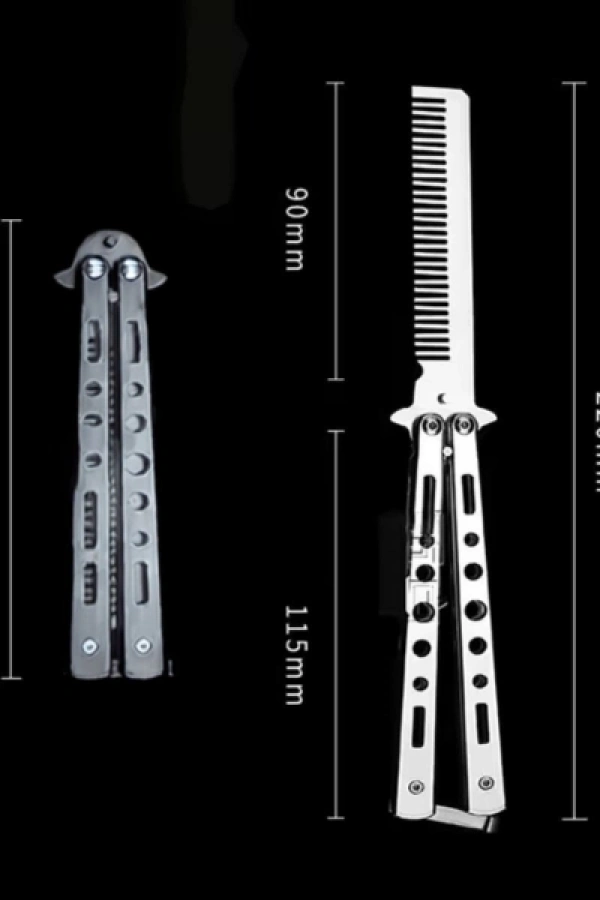 Gri Katlanabilir Paslanmaz Çelik Kelebek Bıçak Tasarımlı Tarak