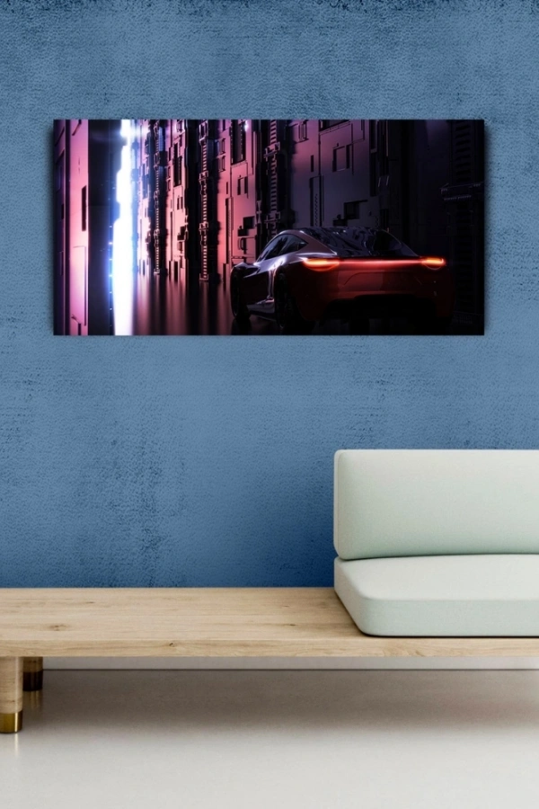 Gri Spor Araba Retro Kanvas Tablo 60 x 120