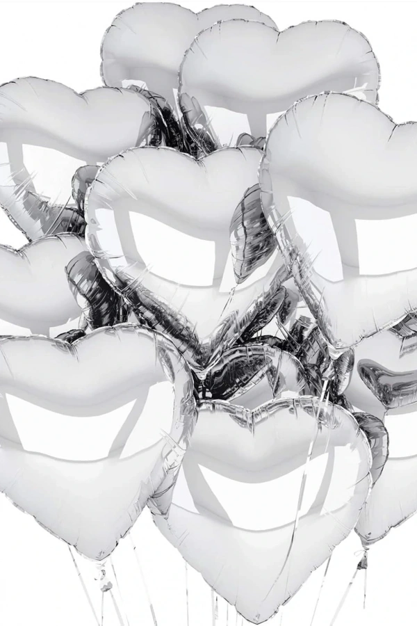 Gümüş Kalp Şekilli Uçan Balon Folyo 10 Adet