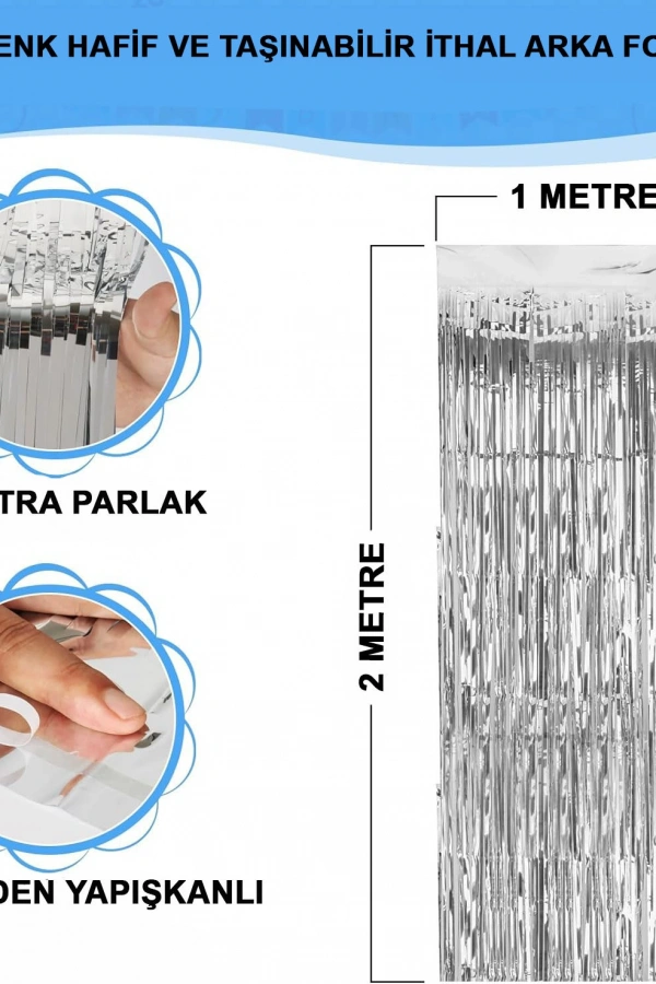 Gümüş Metalize Saçaklı Fon Perde