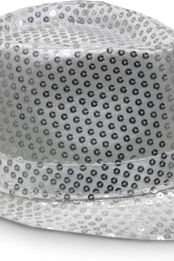 Gümüş Payetli Fötr Şapka Yetişkin Boy