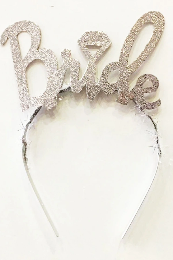 Gümüş Renk Bekarlığa Veda İtalik Yazı Alyanslı Bride Taç