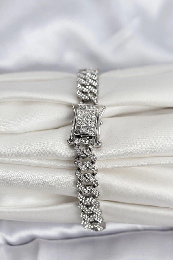 Gümüş Renk Pirinç Cuba Chain Gurmet Bileklik