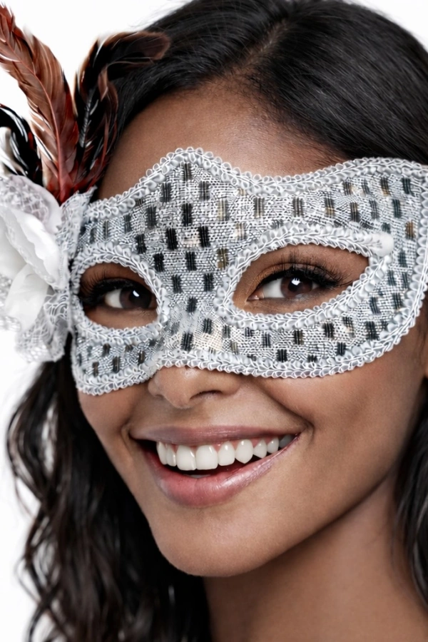 Gümüş Renk Tüylü Balo Maskesi