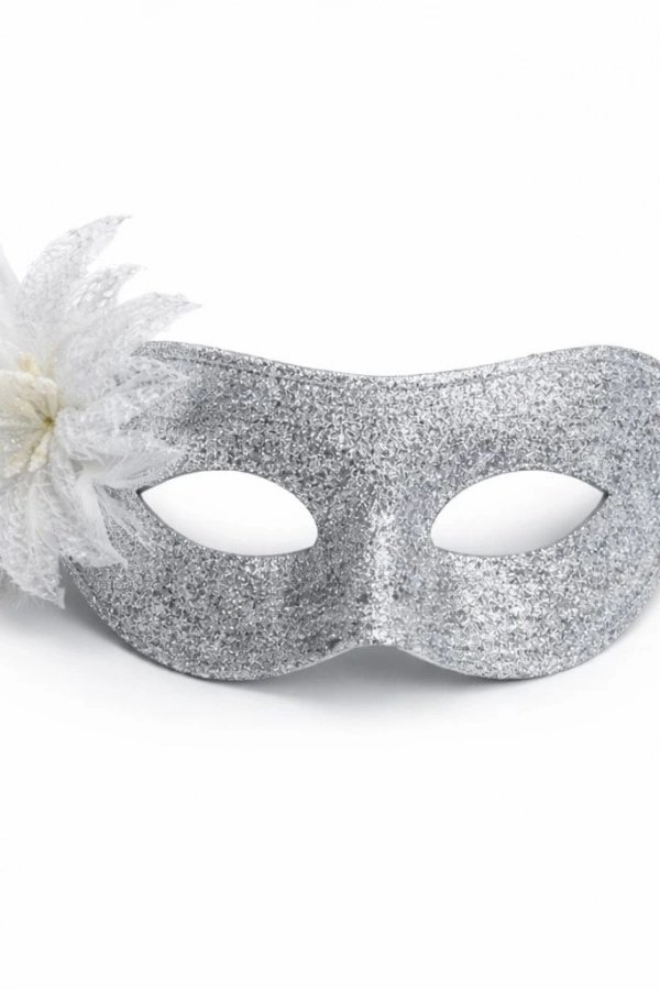 Gümüş Simli Tüylü Balo Maskesi