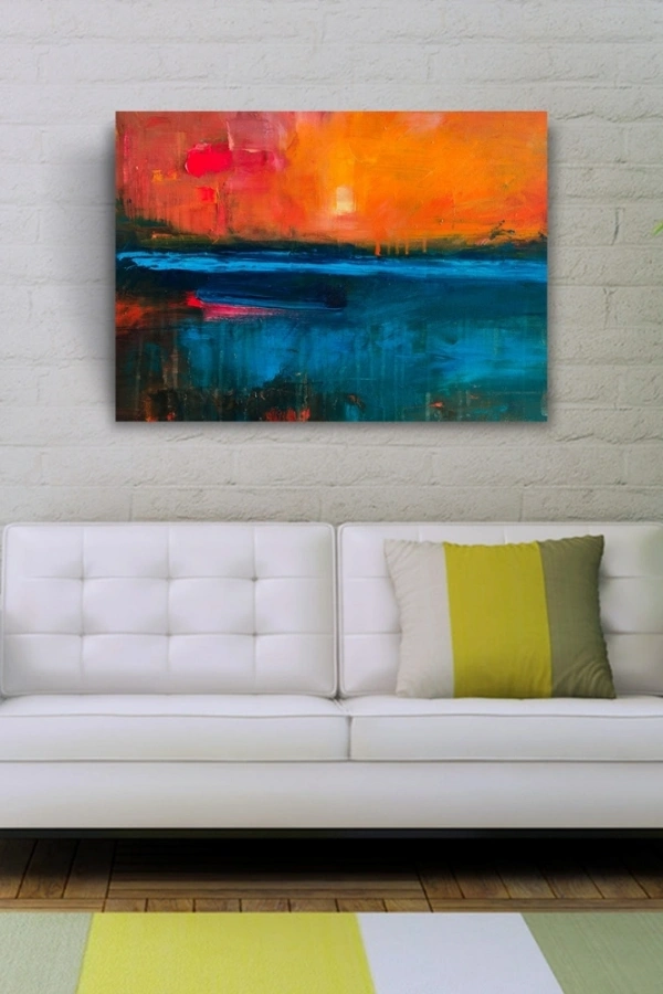 Günbatımında Kıyıdaki Kayık Yağlıboya Kanvas Tablo 50 x 70