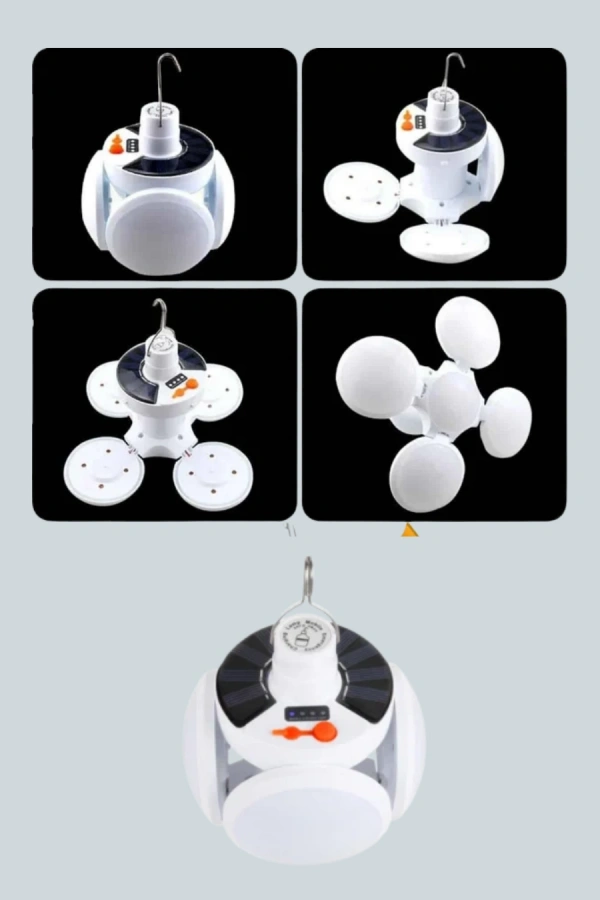 Güneş Enerjili USB Şarj Edilebilir 5 Modlu Katlanabilir LED Kamp Işığı