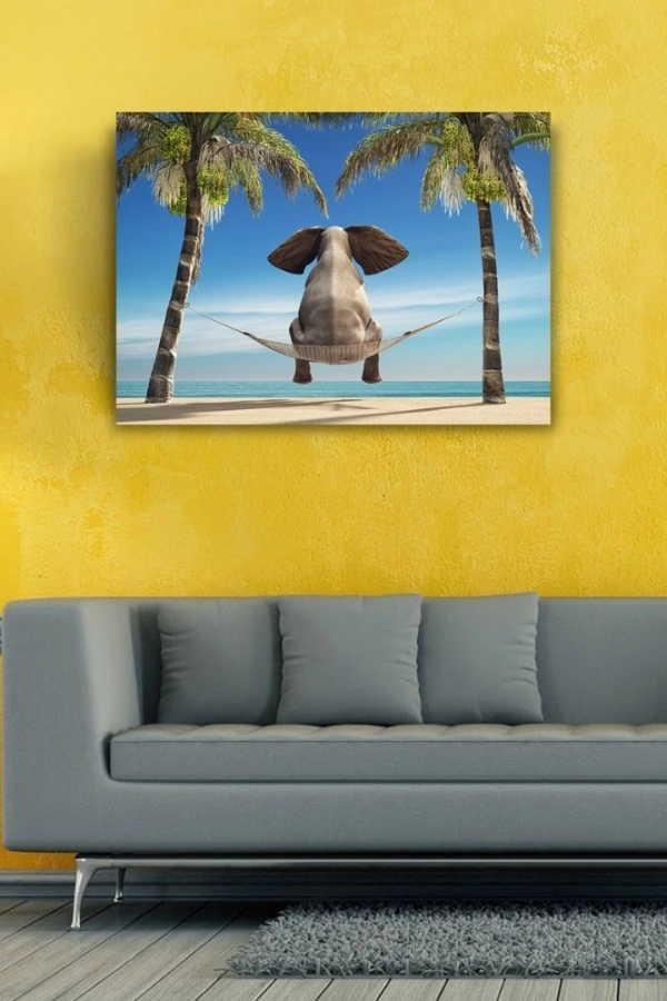 Hamaktaki Fil Kanvas Tablo 50 x 70