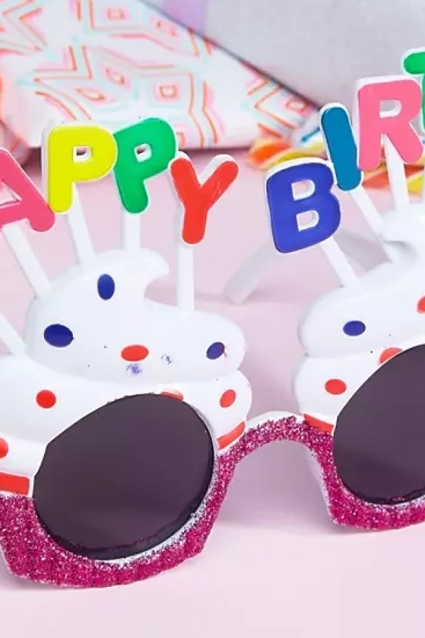 Happy Birthday Beyaz Fuşya Parti Gözlüğü
