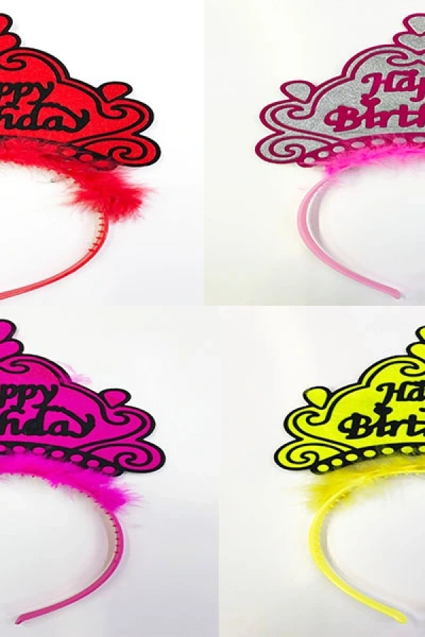 Happy Birthday Yazılı Neon Renk Taç 12 Adet