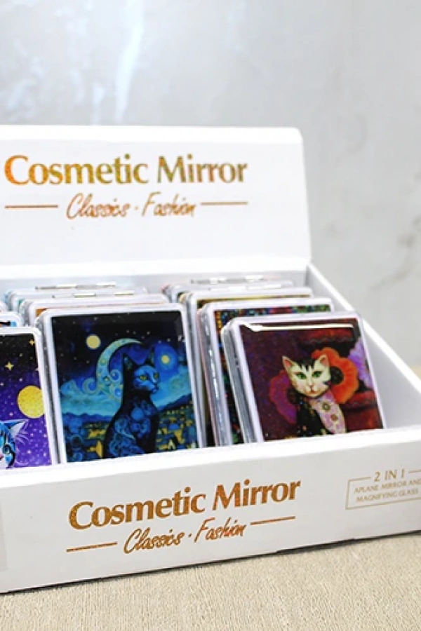 Hareketli Sulu Detaylı Kedi Figürlü El Aynası