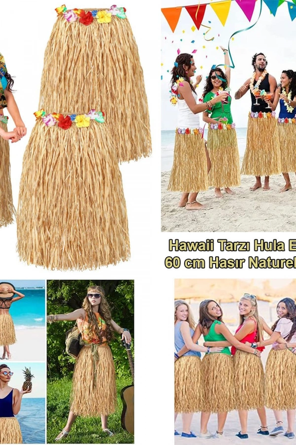 Hawaii Tarzı Hula Eteği – 60 cm Hasır Natural Etek