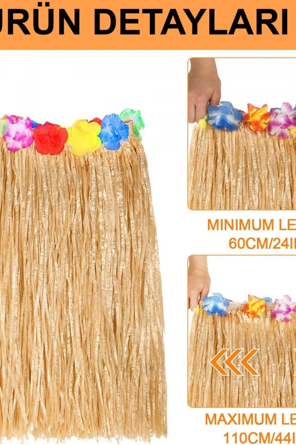 Hawaii Tarzı Hula Eteği – 60 cm Hasır Natural Etek