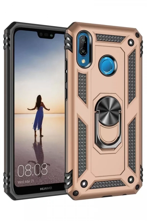 Huawei P20 Lite Kılıf Sofya Yüzüklü Silikon Kapak - Gold