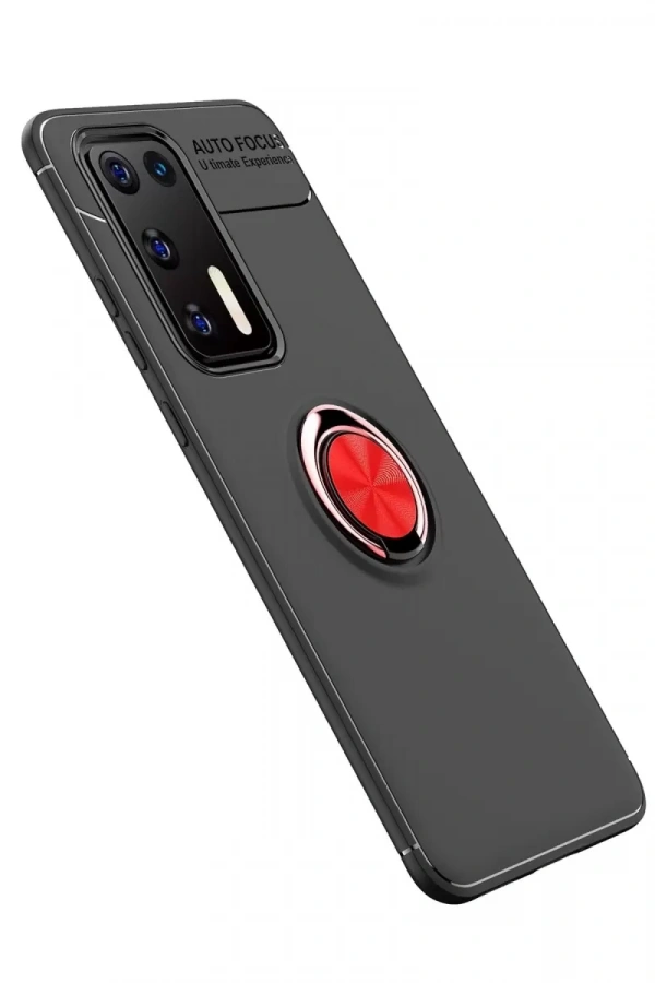 Huawei P40 Kılıf Range Yüzüklü Silikon - Siyah-Kırmızı