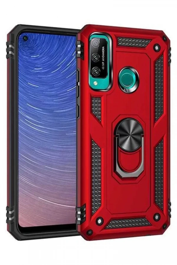 Huawei P40 Lite E Kılıf Sofya Yüzüklü Silikon Kapak - Kırmızı