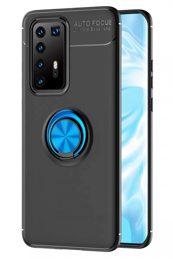 Huawei P40 Pro Kılıf Range Yüzüklü Silikon - Siyah-Mavi