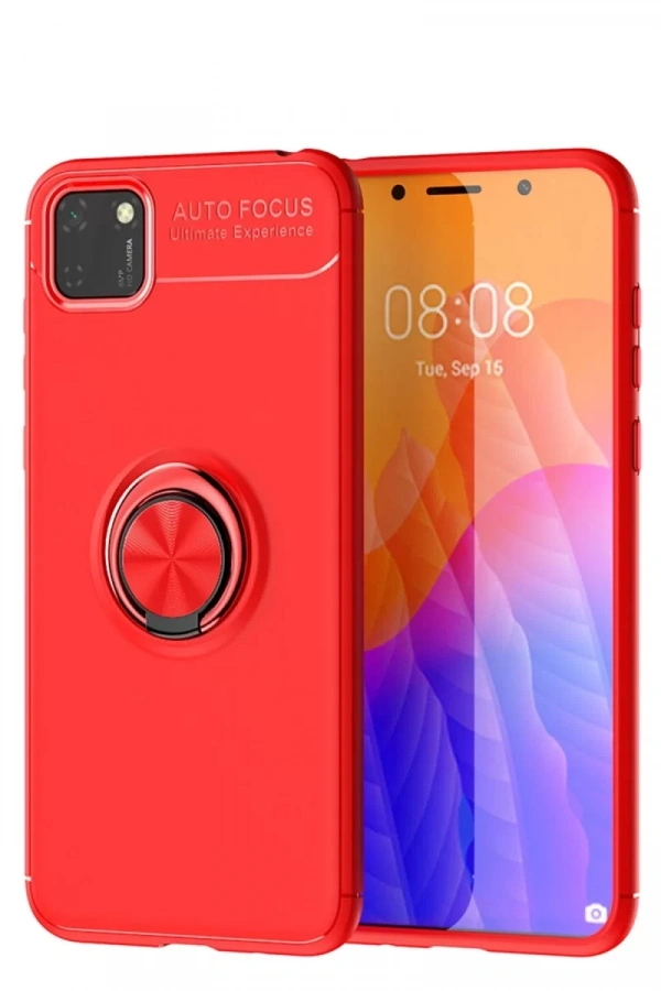 Huawei Y5P Kılıf Range Yüzüklü Silikon - Kırmızı