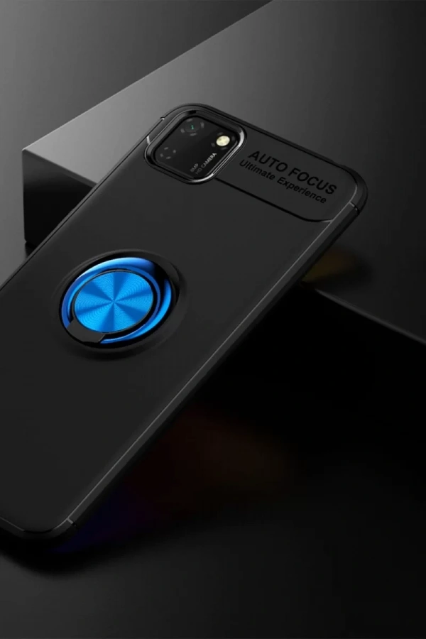Huawei Y5P Kılıf Range Yüzüklü Silikon - Siyah-Mavi