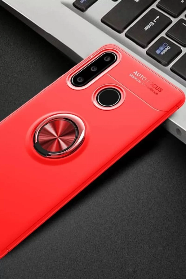 Huawei Y6P Kılıf Range Yüzüklü Silikon - Kırmızı