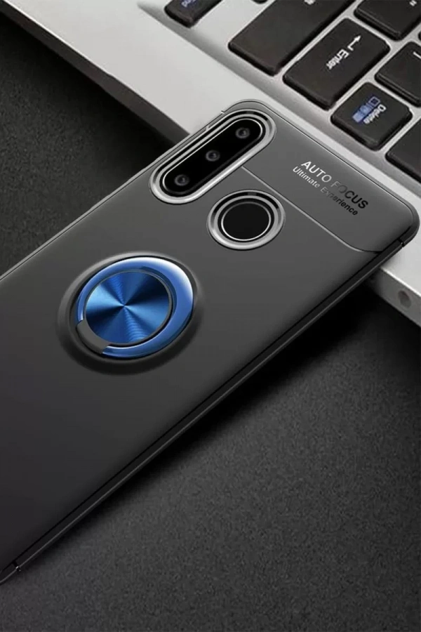 Huawei Y6P Kılıf Range Yüzüklü Silikon - Siyah-Mavi