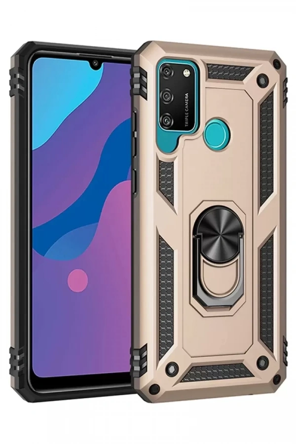 Huawei Y6P Kılıf Sofya Yüzüklü Silikon Kapak - Gold