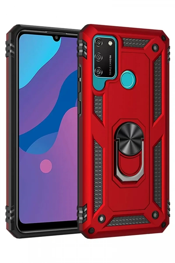 Huawei Y6P Kılıf Sofya Yüzüklü Silikon Kapak - Kırmızı