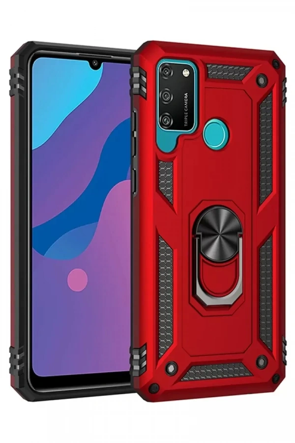 Huawei Y6P Kılıf Sofya Yüzüklü Silikon Kapak - Kırmızı