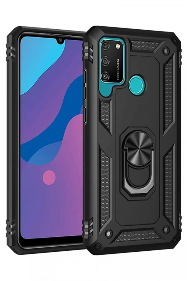 Huawei Y6P Kılıf Sofya Yüzüklü Silikon Kapak - Siyah