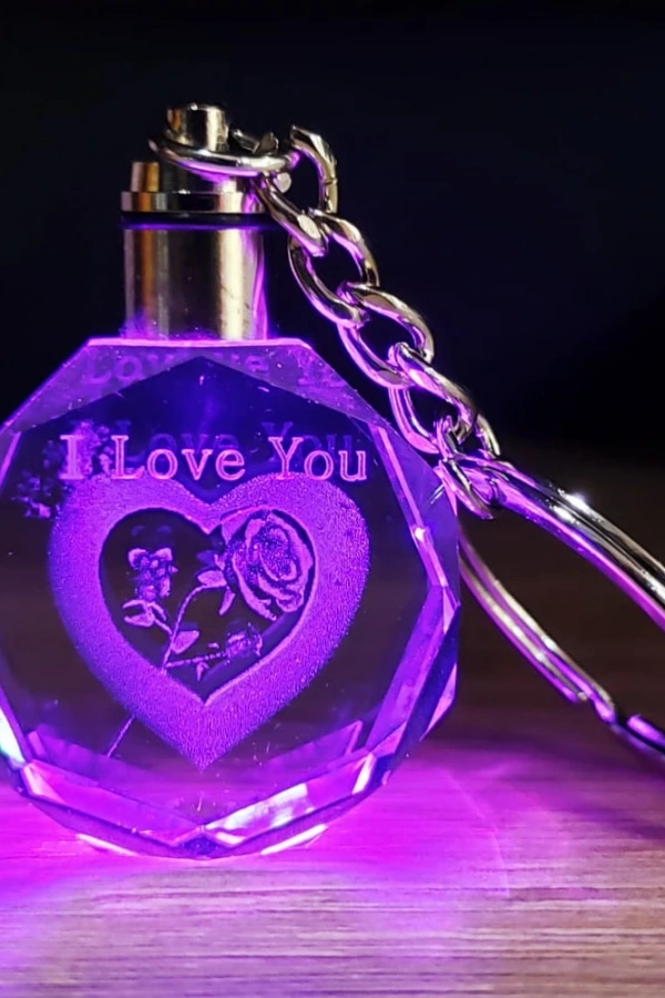 I Love You Kalp İçinde Gül Renk Değiştiren Kristal Anahtarlık