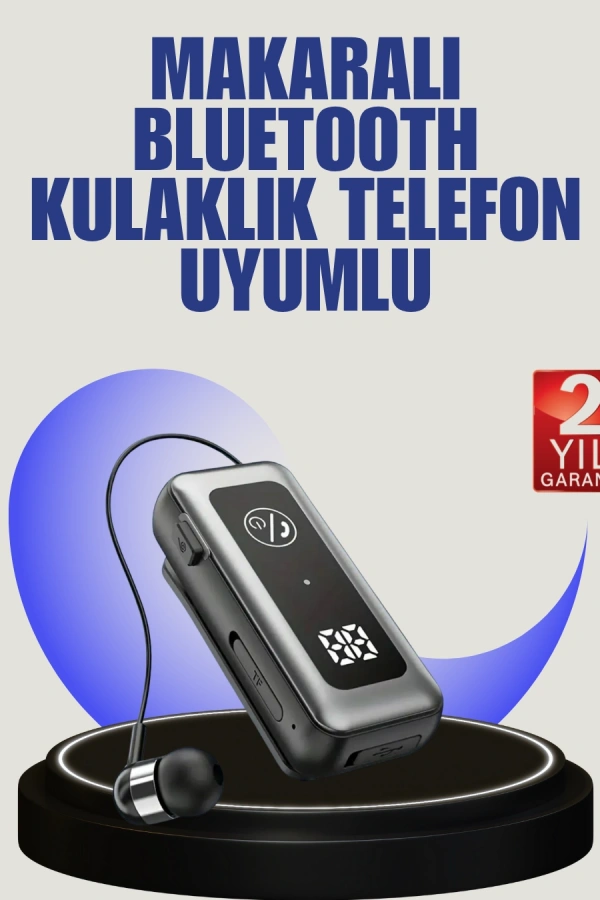 İçi Sarılabilen Kablo ve Yaka Klipsli Bluetooth Kulaklık