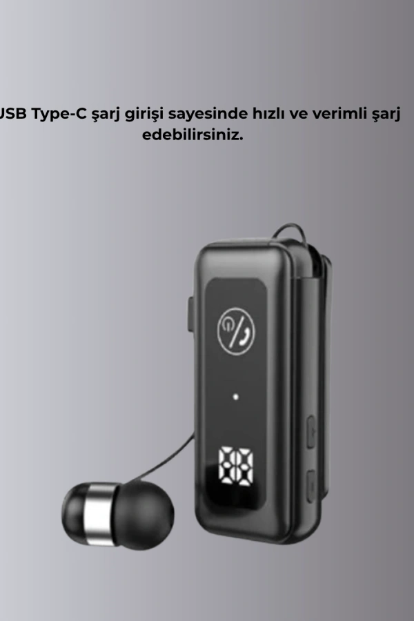 İçi Sarılabilen Kablo ve Yaka Klipsli Bluetooth Kulaklık