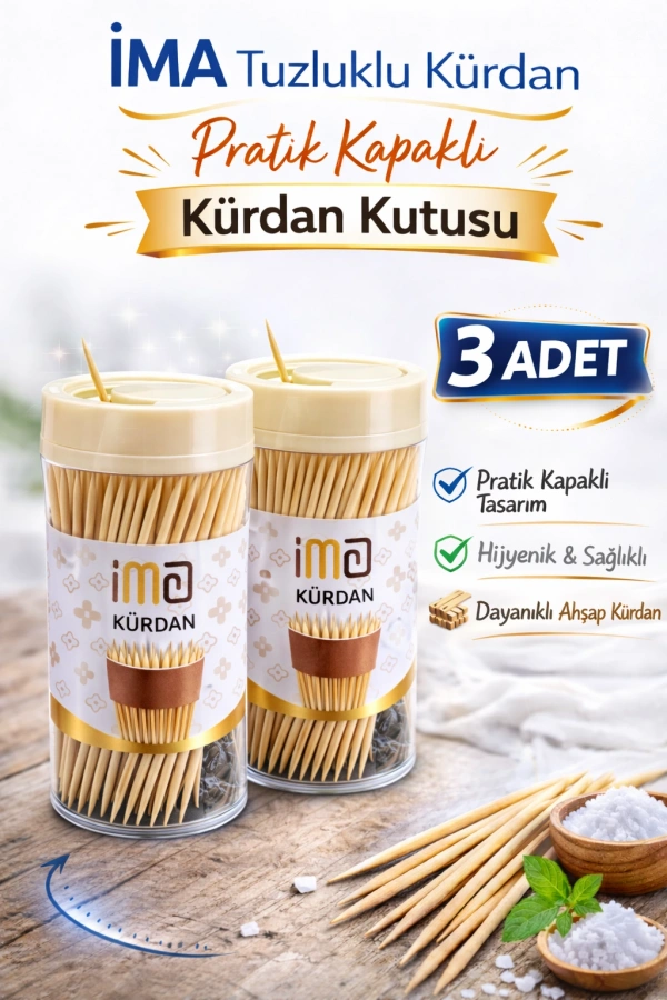 İMA Tuzluklu Kürdan 3 Adet | Pratik Kapaklı Kürdan Kutusu