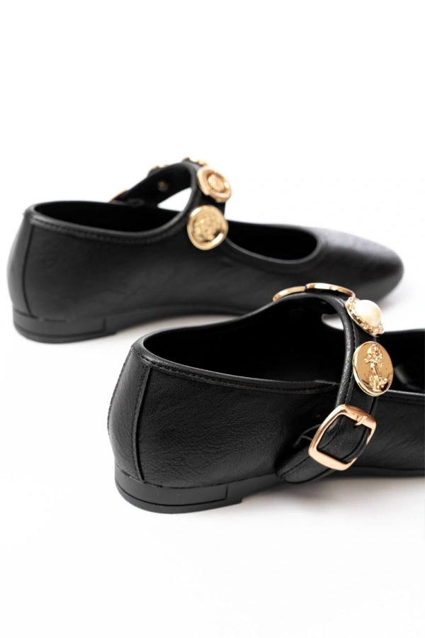 İNF-6363 Siyah Baret Tokalı Günlük Bayan Ayakkabı