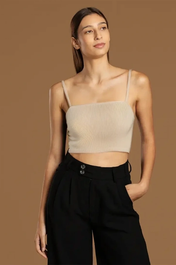 İp Askılı Fitilli Pamuk Örme Kısa Crop Atlet 40 cm