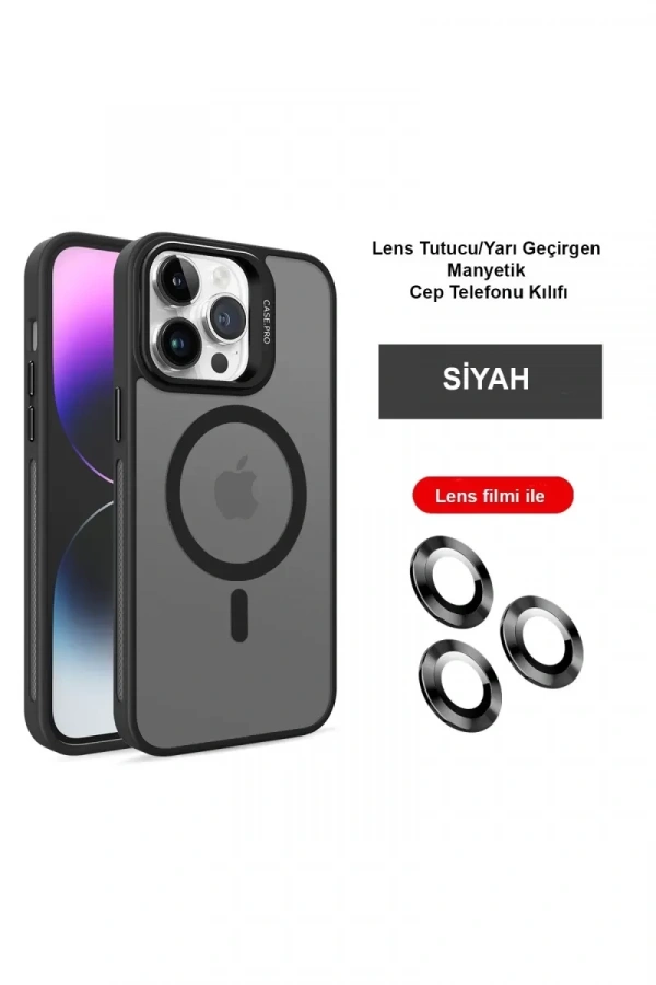 iPhone 14 Pro Kılıf Flet Lens Magsafe Kapak - Siyah